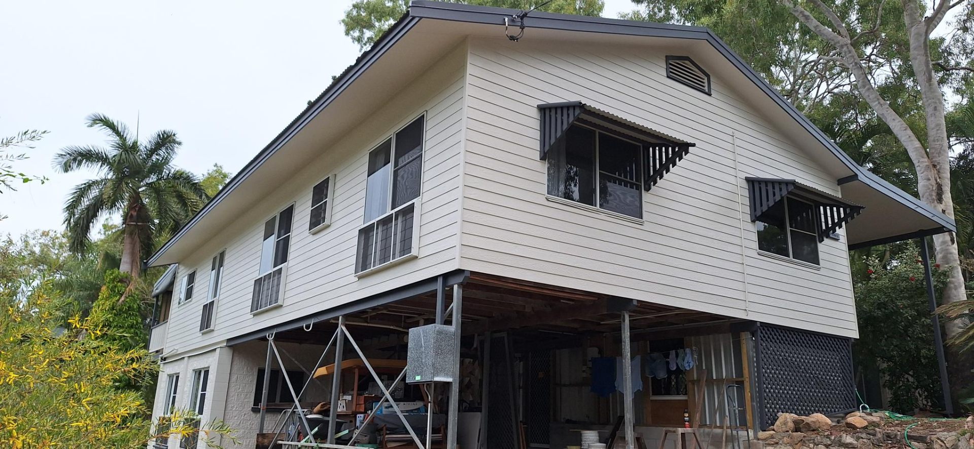 Freshly painted weatherboard home exterior with crisp trim